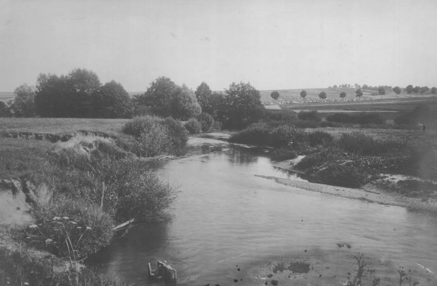 Das natürliche Flussbett der Glonn mit Prallhang und Gleithang bei Hohenkammer.