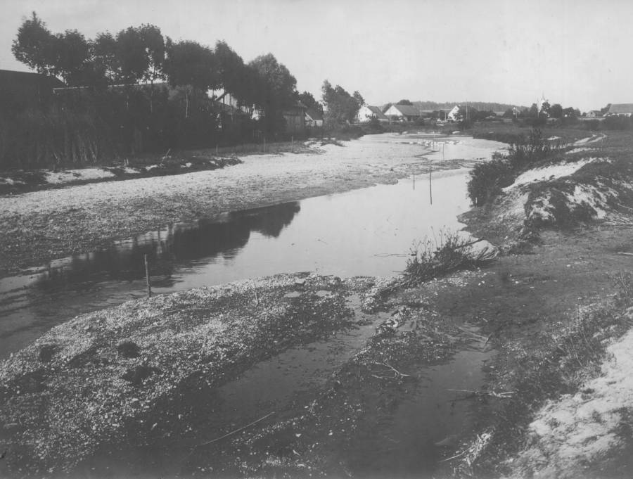 Das kiesige Flussbett der Glonn vor der Regulierung bei Allershausen.