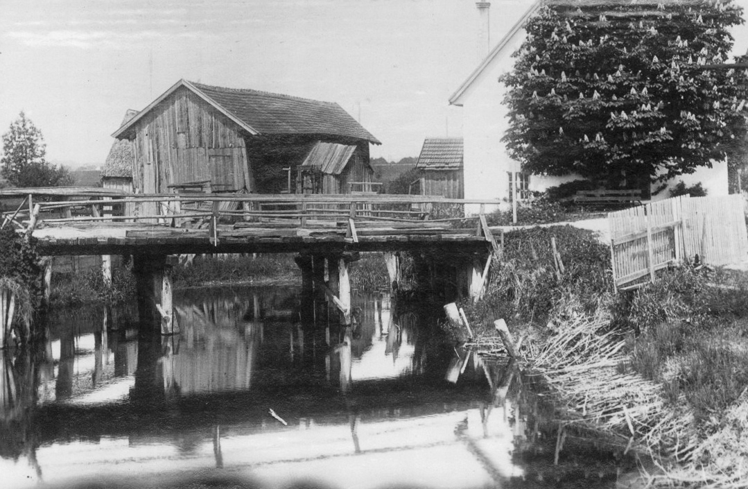 Asbach, Mühle und Brücke vor der Regulierung
